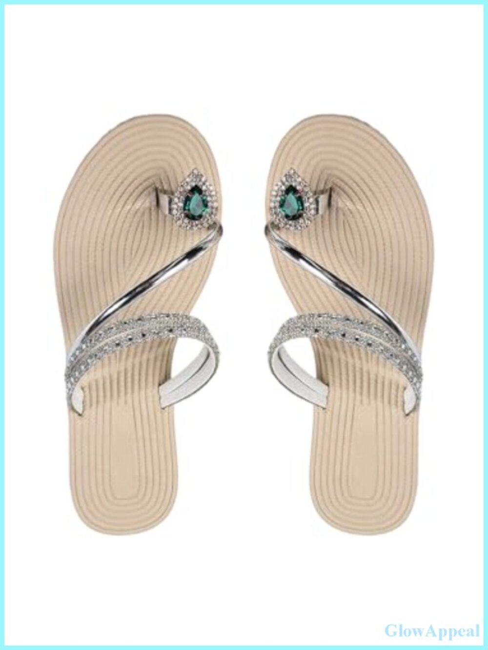 Faux Leather Rhinestone Thong Flat Sandals